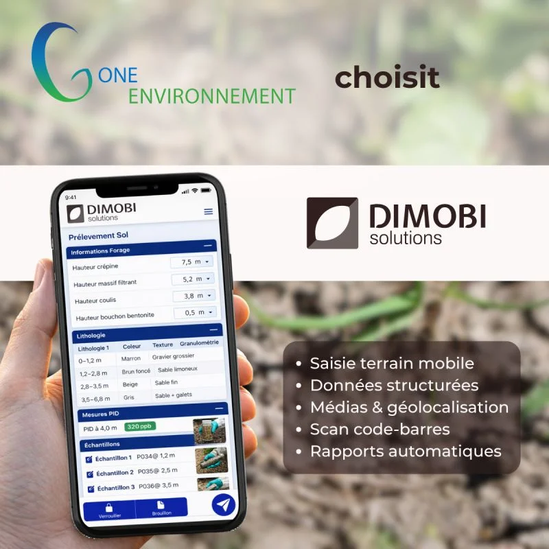 GONE Environnement choisit DIMOBI Solutions : une fiche de prélèvement de sol saisie sur téléphone.