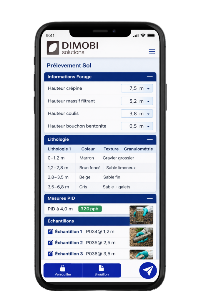 Ecran application DIMOBI Solutions